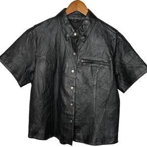 Harley Davidson Womans L Perforated Leather Snap Front Shirt Short Sleeve Jacket